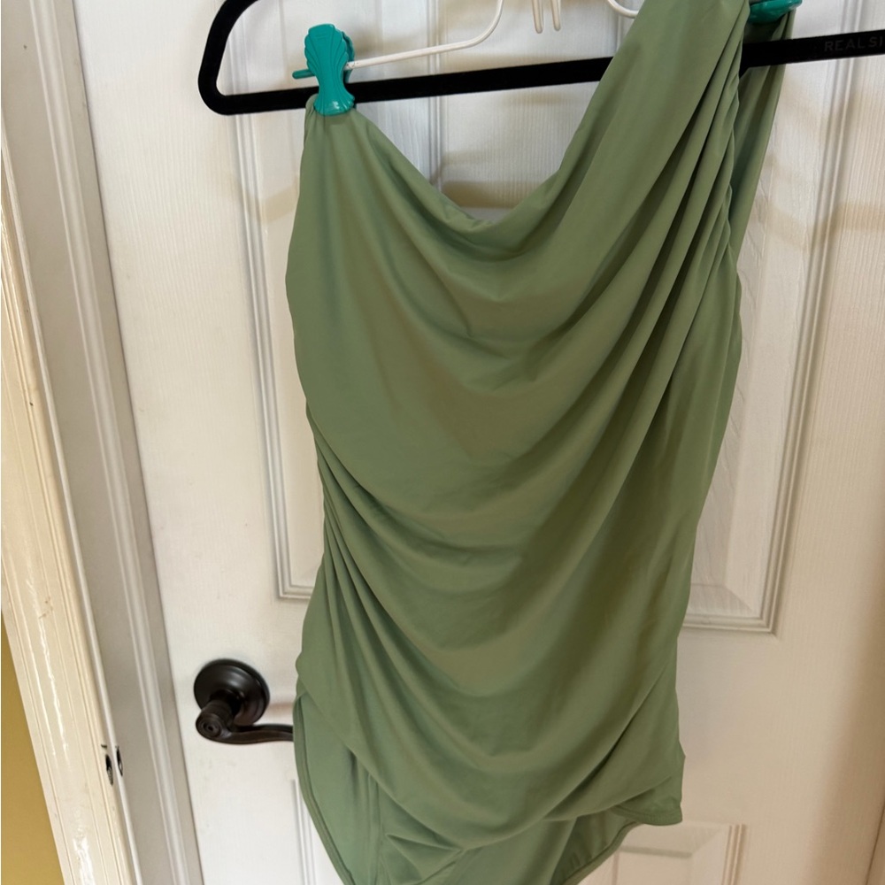 Pink Lily Sage Green One-Shoulder Dress